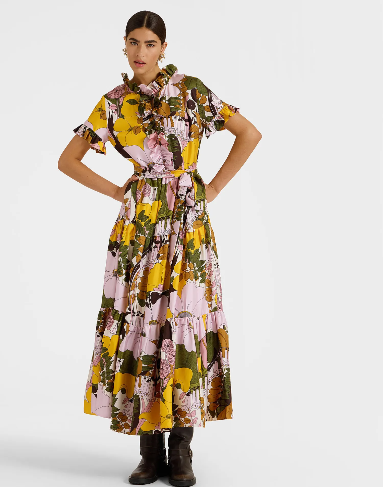 La DoubleJ Vestiti<Long And Sassy DressBig Flower Rose in Silk Twill