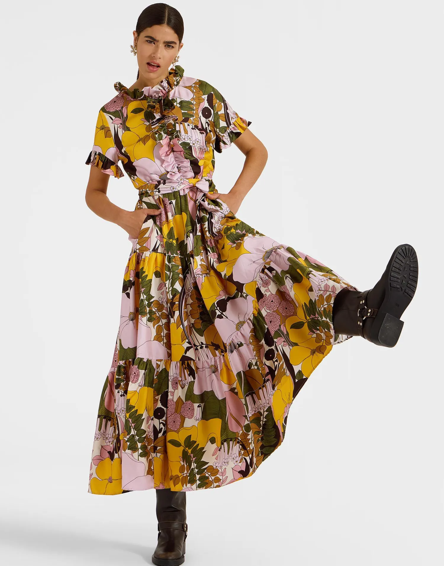 La DoubleJ Vestiti<Long And Sassy DressBig Flower Rose in Silk Twill