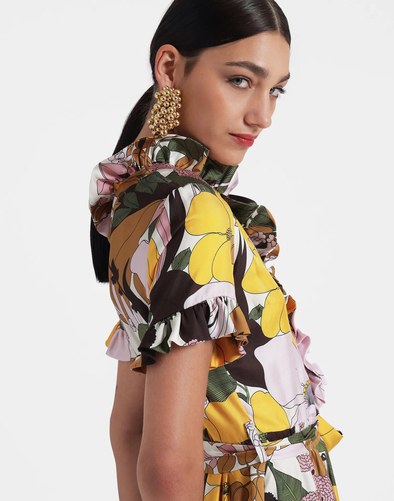 La DoubleJ Vestiti<Long And Sassy DressBig Flower Rose in Silk Twill