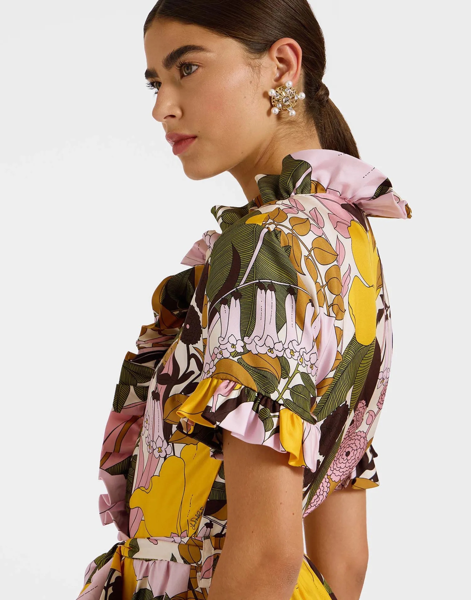 La DoubleJ Vestiti<Long And Sassy DressBig Flower Rose in Silk Twill