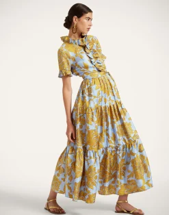 La DoubleJ Vestiti<Long And Sassy DressTangle Light Blue in Silk Twill