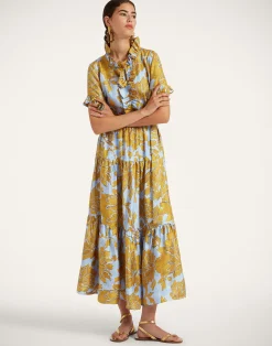 La DoubleJ Vestiti<Long And Sassy DressTangle Light Blue in Silk Twill