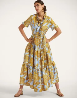 La DoubleJ Vestiti<Long And Sassy DressTangle Light Blue in Silk Twill