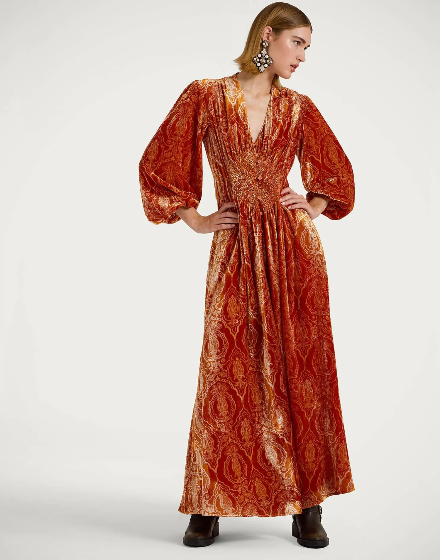 La DoubleJ Party Dressing<Long Camerino DressBanquet Orange in Devoré