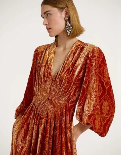 La DoubleJ Party Dressing<Long Camerino DressBanquet Orange in Devoré