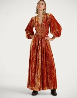 La DoubleJ Vestiti<Long Camerino DressBanquet Orange in Devor&eacute;
