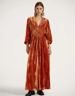 La DoubleJ Vestiti<Long Camerino DressBanquet Orange in Devor&eacute;