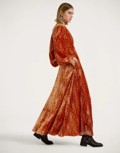 La DoubleJ Vestiti<Long Camerino DressBanquet Orange in Devor&eacute;