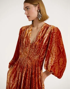 La DoubleJ Vestiti<Long Camerino DressBanquet Orange in Devor&eacute;