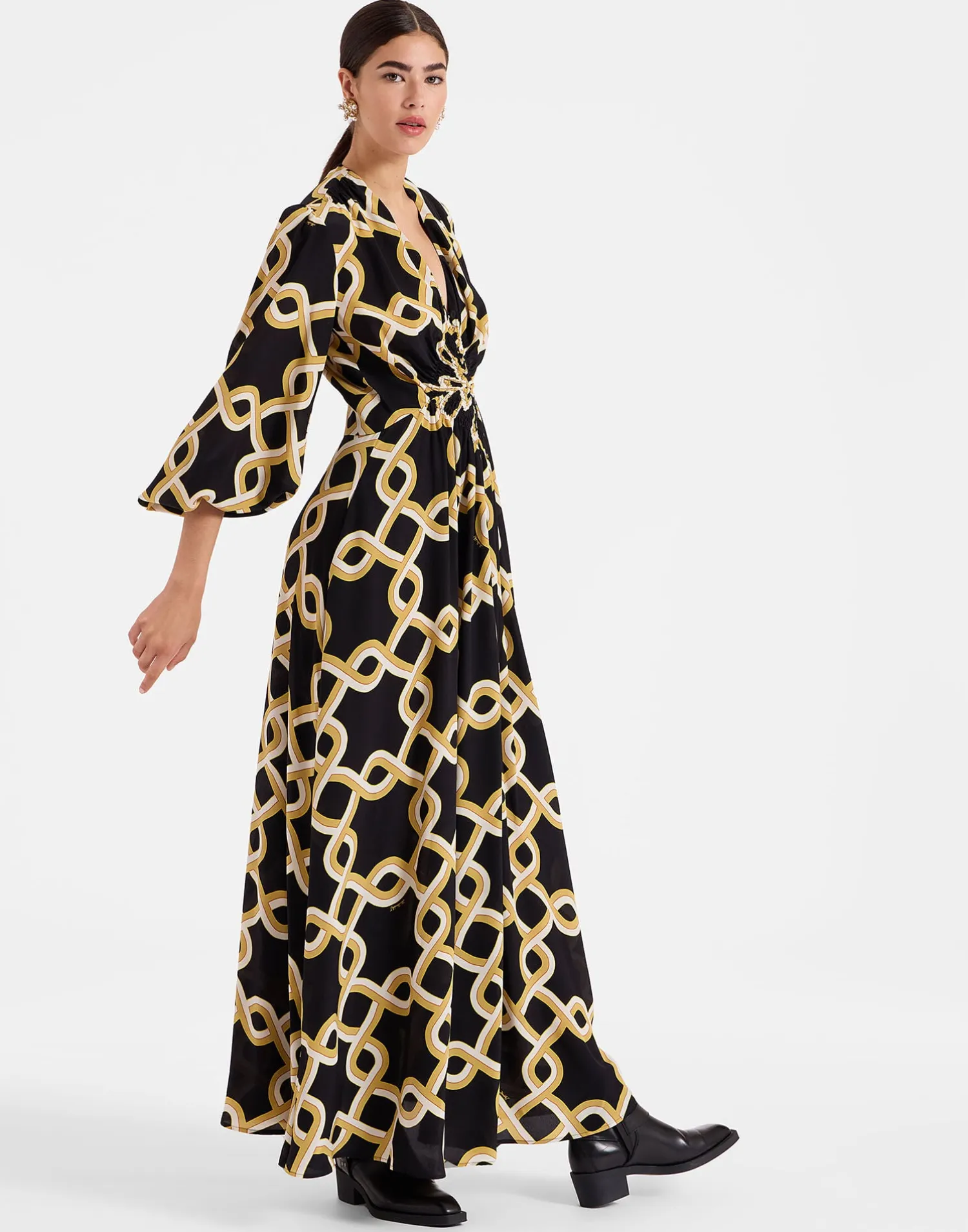 La DoubleJ Party Dressing<Long Camerino DressTackle Black in Crepe De Chine Silk