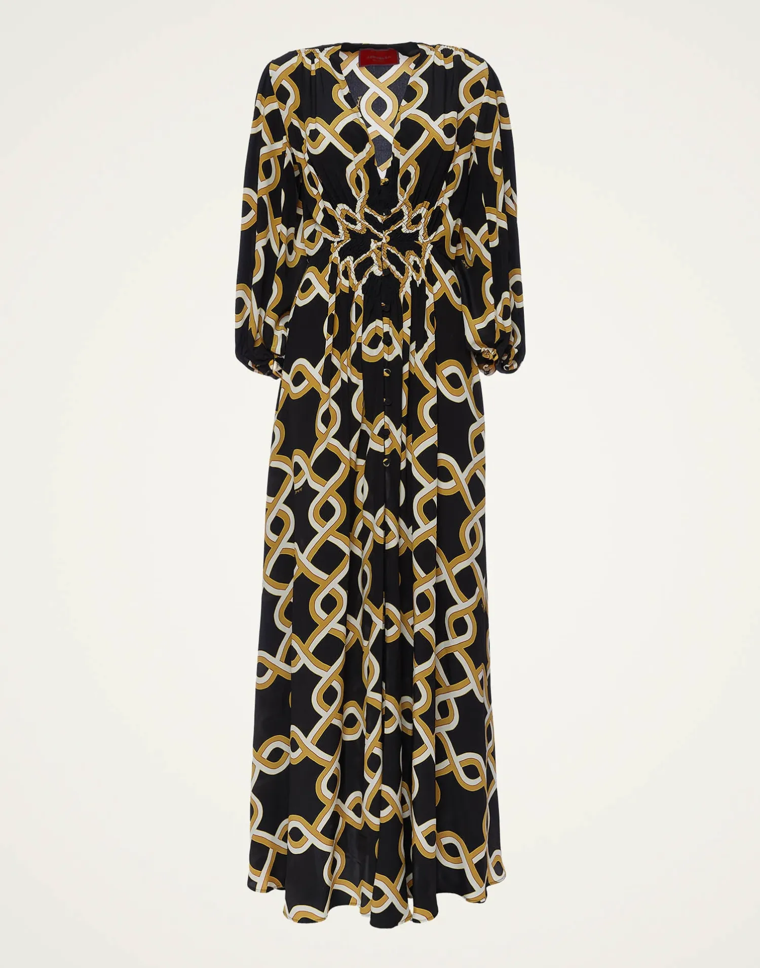 La DoubleJ Party Dressing<Long Camerino DressTackle Black in Crepe De Chine Silk