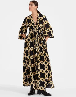 La DoubleJ Vestiti<Long Camerino DressTackle Black in Crepe De Chine Silk