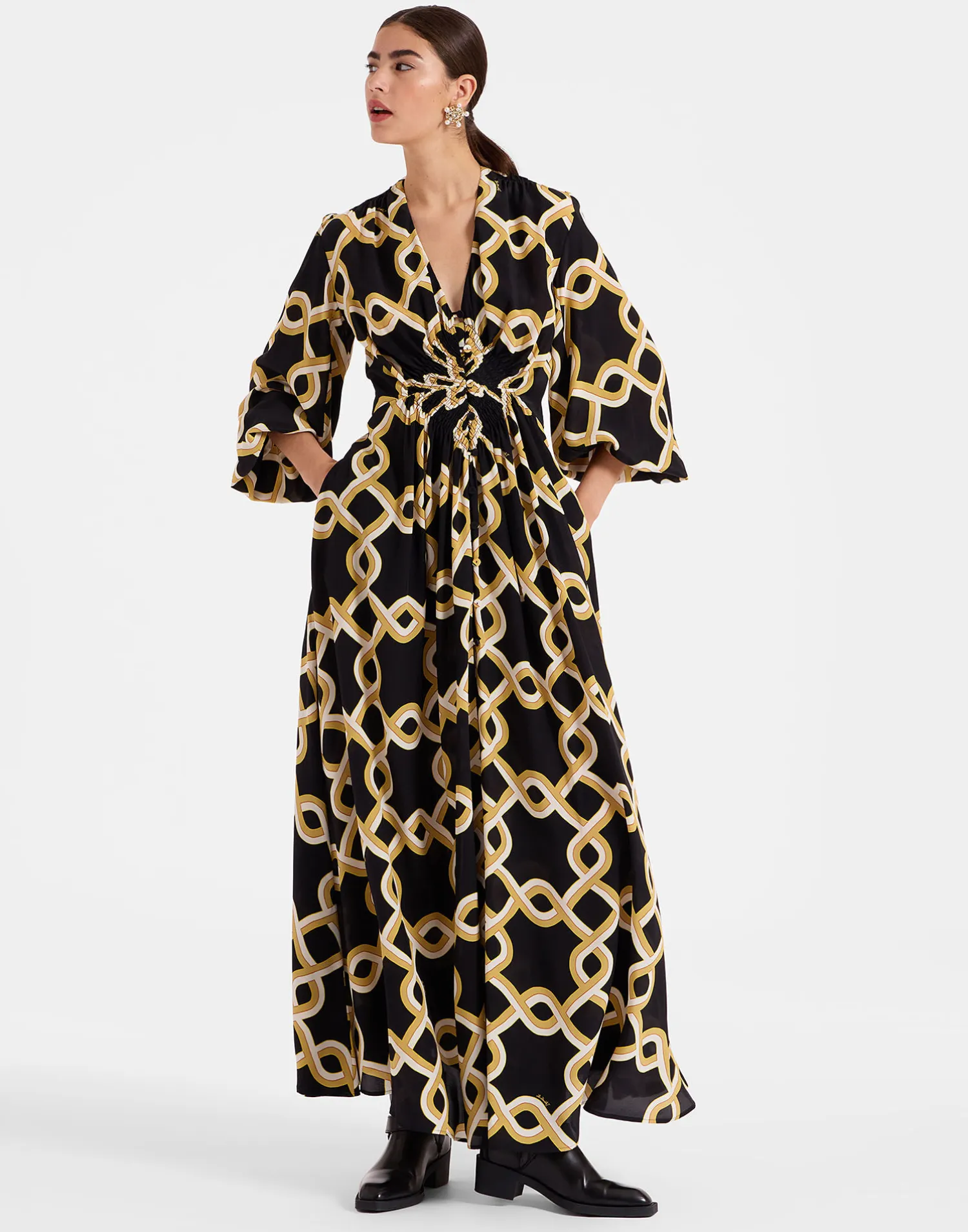 La DoubleJ Vestiti<Long Camerino DressTackle Black in Crepe De Chine Silk