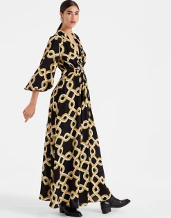 La DoubleJ Vestiti<Long Camerino DressTackle Black in Crepe De Chine Silk
