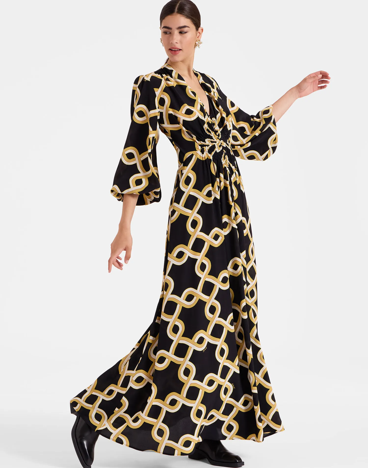 La DoubleJ Vestiti<Long Camerino DressTackle Black in Crepe De Chine Silk