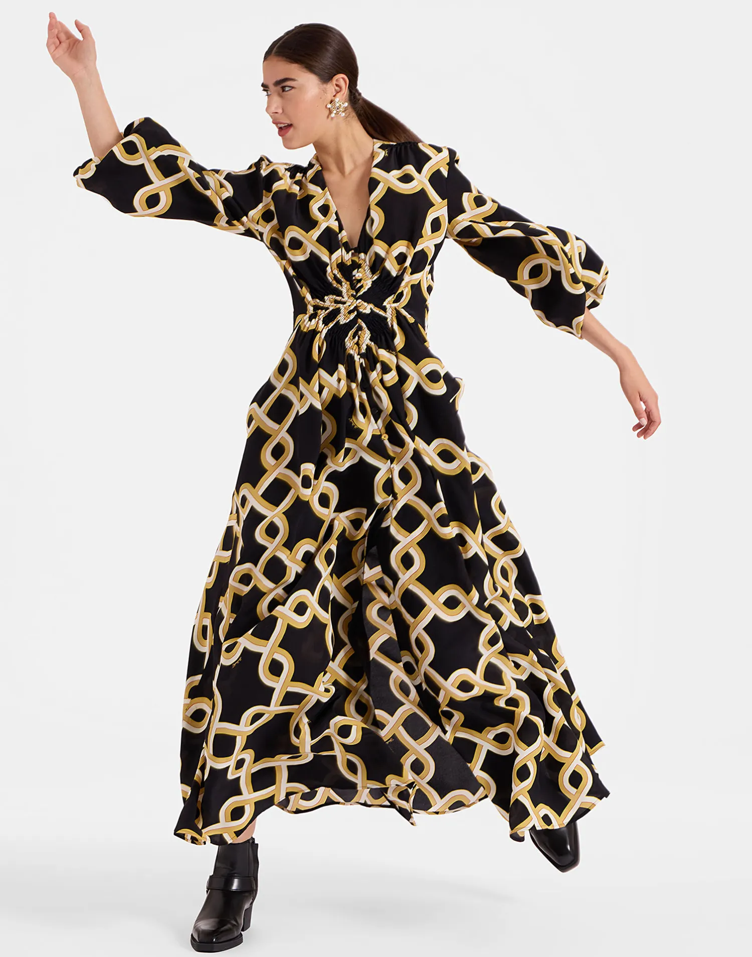 La DoubleJ Vestiti<Long Camerino DressTackle Black in Crepe De Chine Silk