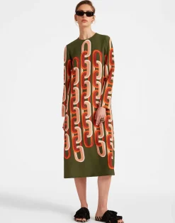 La DoubleJ Vestiti<Long Sleeve Midi Swing DressPrometheus Plac&eacute;e Camouflage in Sabl&eacute;