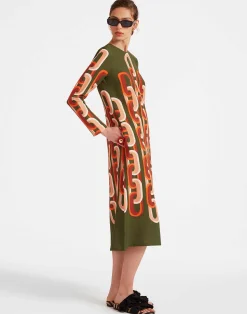 La DoubleJ Vestiti<Long Sleeve Midi Swing DressPrometheus Plac&eacute;e Camouflage in Sabl&eacute;