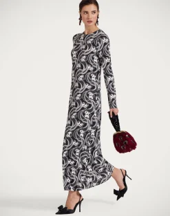 La DoubleJ Party Dressing<Long Sleeve Swing DressAperol Black & White in Flowy Jersey