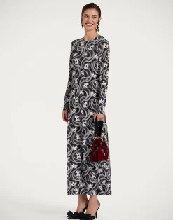 La DoubleJ Party Dressing<Long Sleeve Swing DressAperol Black & White in Flowy Jersey