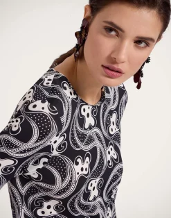 La DoubleJ Party Dressing<Long Sleeve Swing DressAperol Black & White in Flowy Jersey