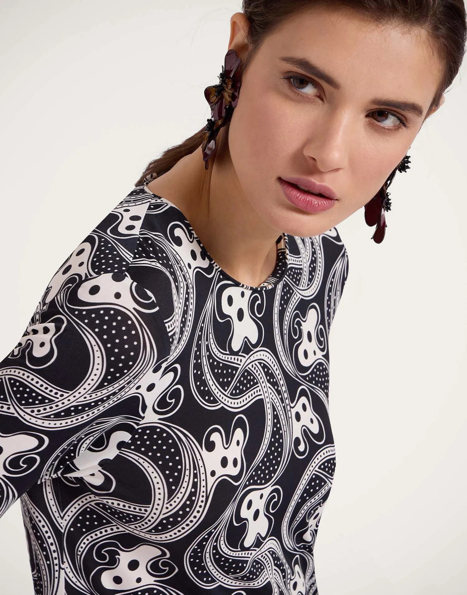 La DoubleJ Party Dressing<Long Sleeve Swing DressAperol Black & White in Flowy Jersey