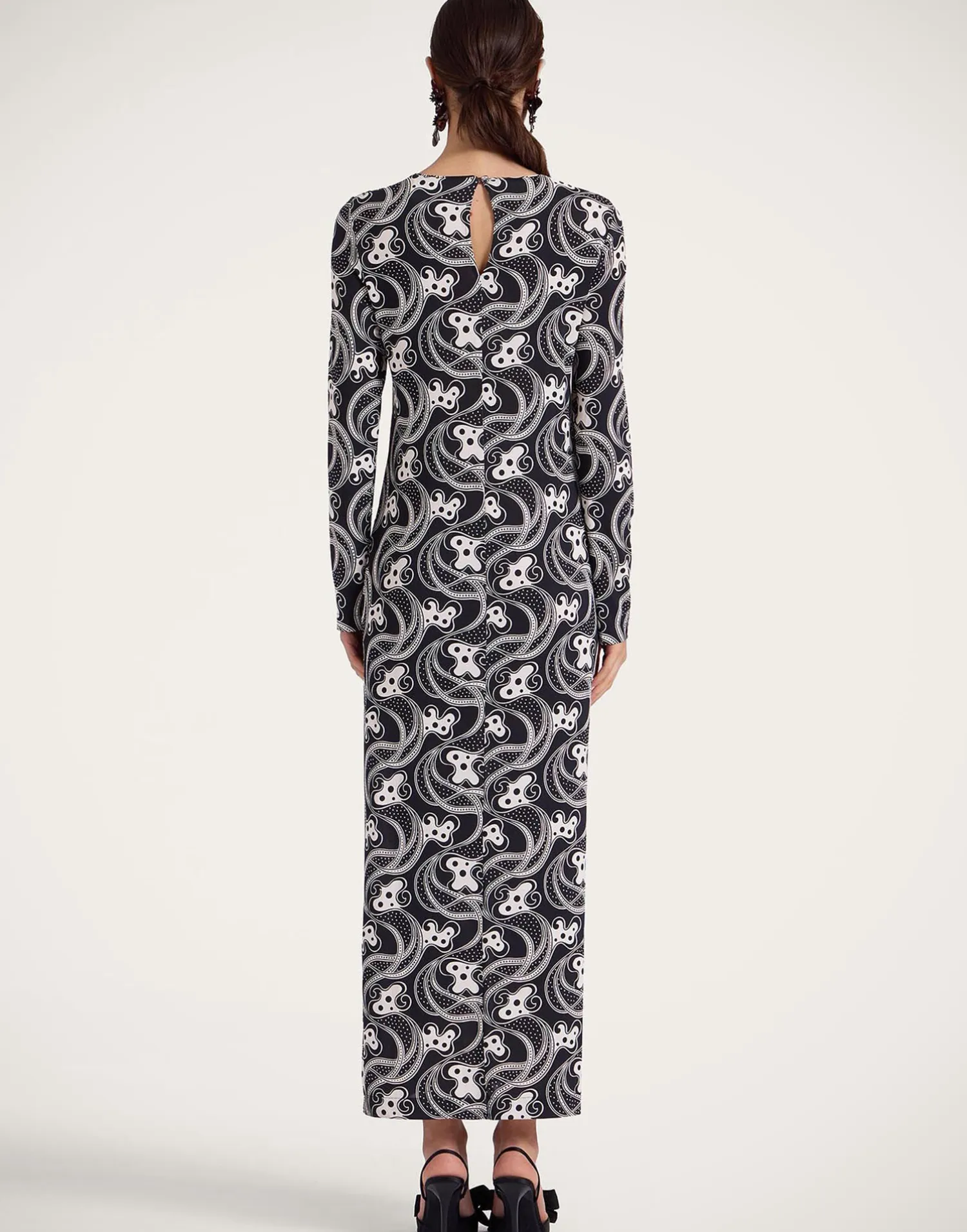 La DoubleJ Vestiti<Long Sleeve Swing DressAperol Black & White in Flowy Jersey