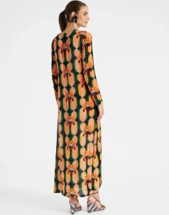 La DoubleJ Vestiti<Long Sleeve Swing DressArcturus Blue Petrol in Velvet Devor&eacute;