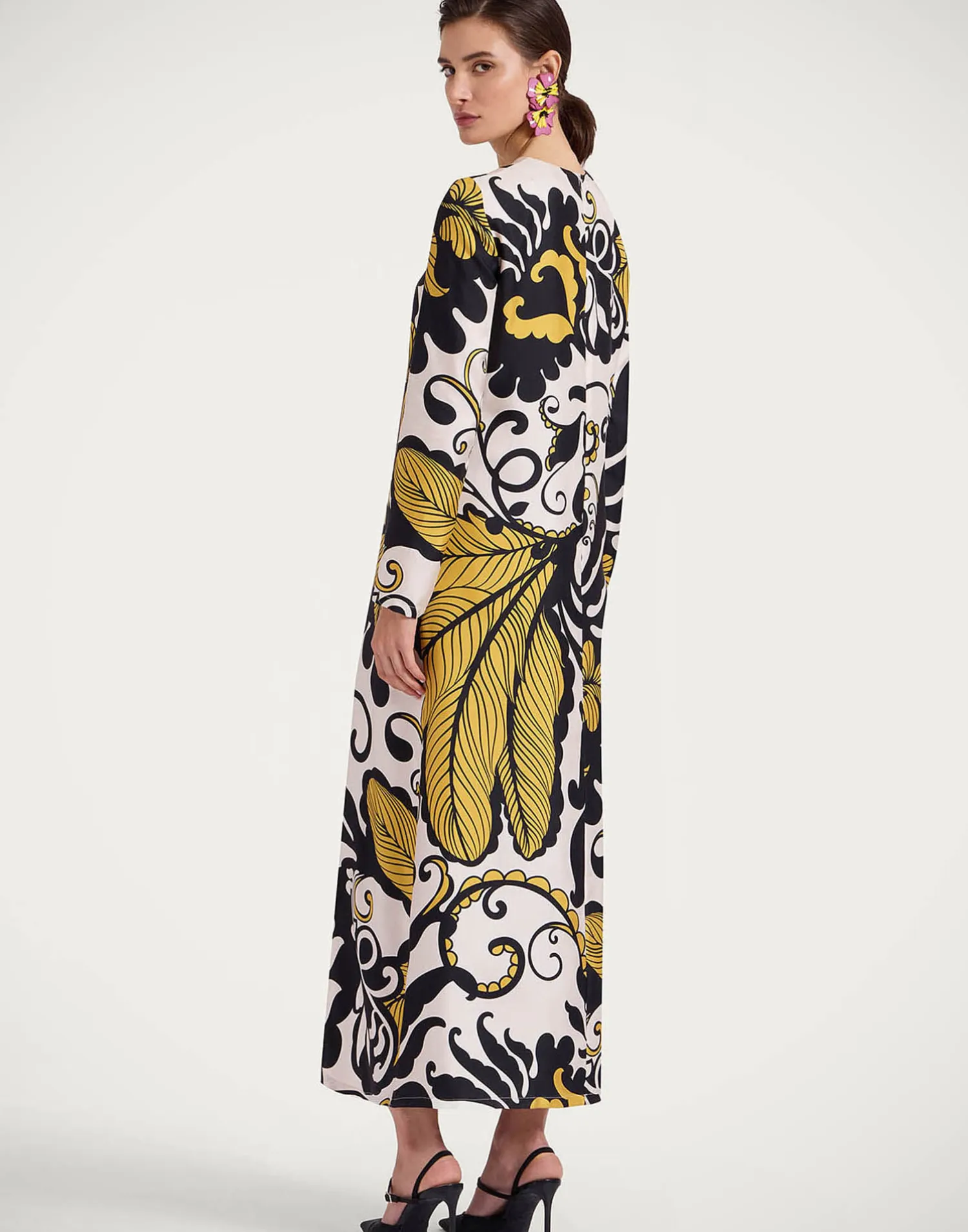 La DoubleJ Vestiti<Long Sleeve Swing DressMarea Black & White in Silk Twill