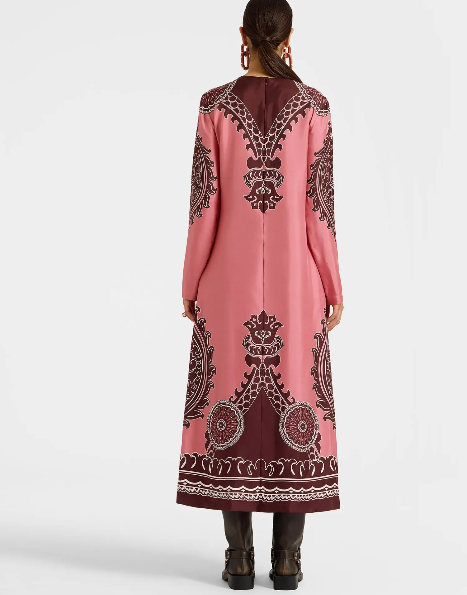 La DoubleJ Party Dressing<Long Sleeve Swing DressOltrarno Placée Pink in Silk Twill