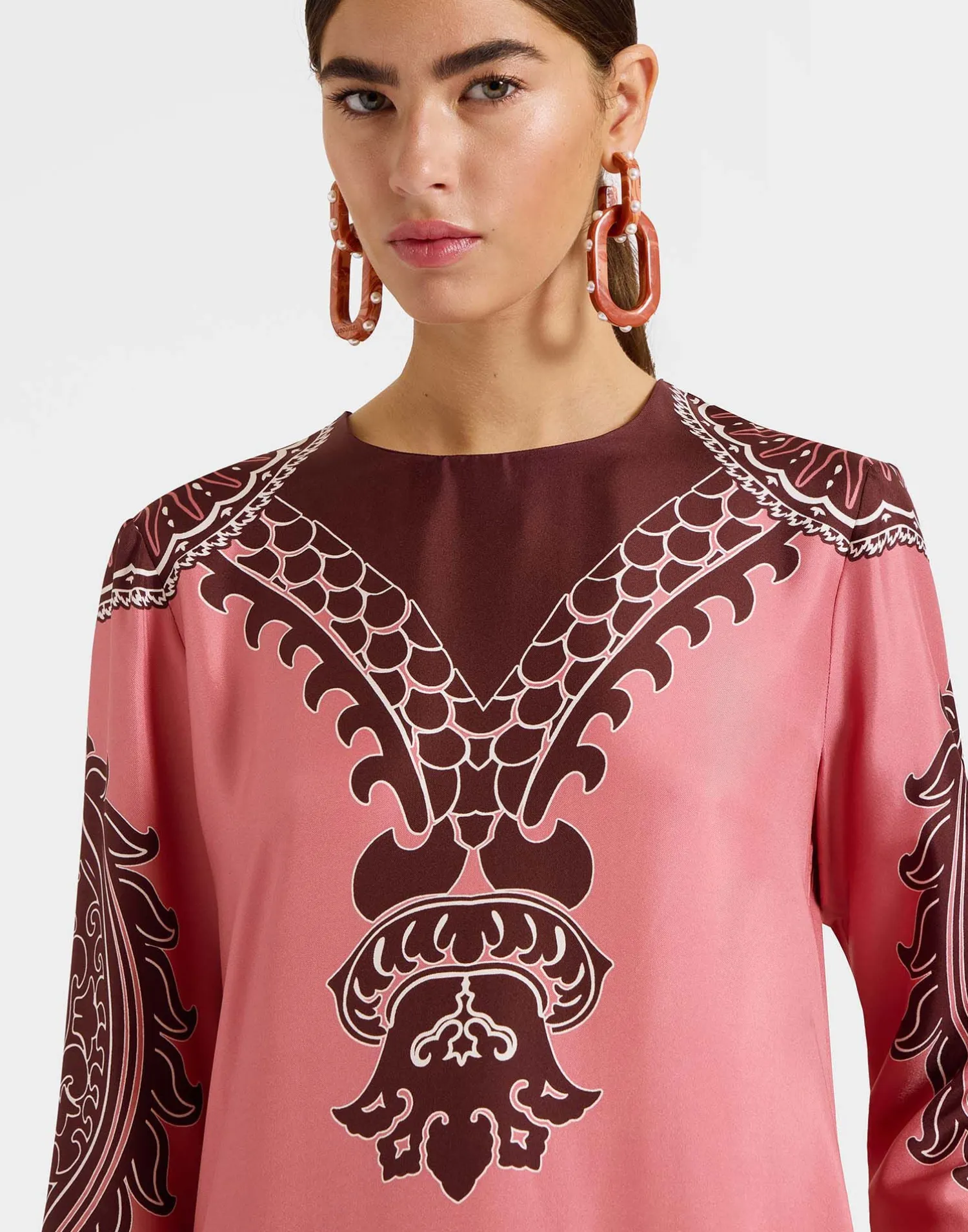 La DoubleJ Party Dressing<Long Sleeve Swing DressOltrarno Placée Pink in Silk Twill