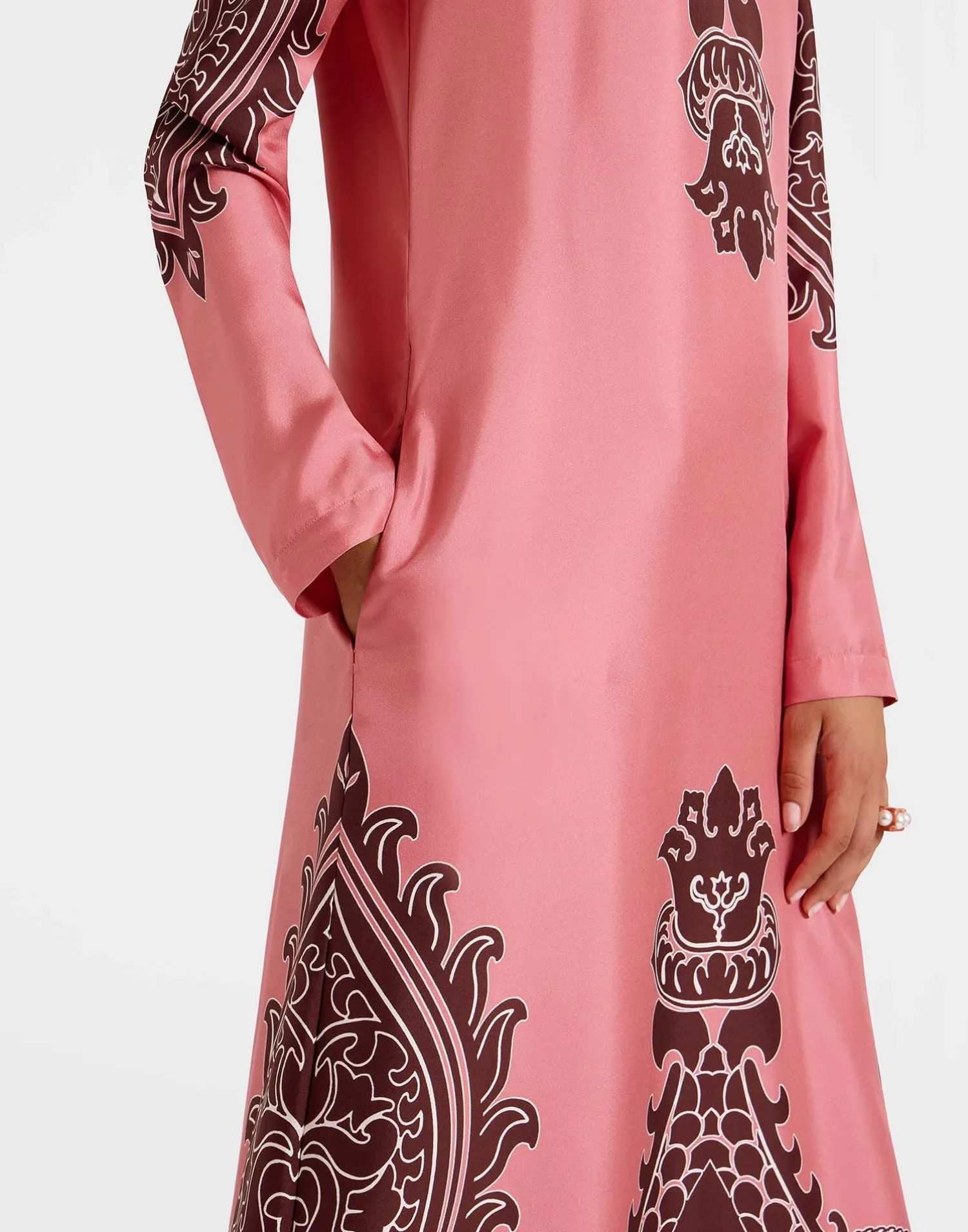 La DoubleJ Party Dressing<Long Sleeve Swing DressOltrarno Placée Pink in Silk Twill
