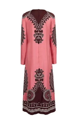 La DoubleJ Party Dressing<Long Sleeve Swing DressOltrarno Placée Pink in Silk Twill