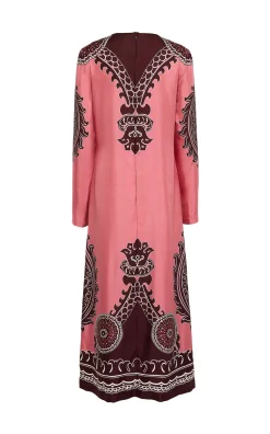 La DoubleJ Vestiti<Long Sleeve Swing DressOltrarno Placée Pink in Silk Twill