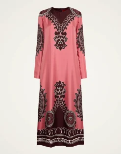 La DoubleJ Vestiti<Long Sleeve Swing DressOltrarno Placée Pink in Silk Twill