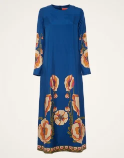 La DoubleJ Vestiti<Long Sleeve Swing DressPoppies Blue Placée in Twill Silk