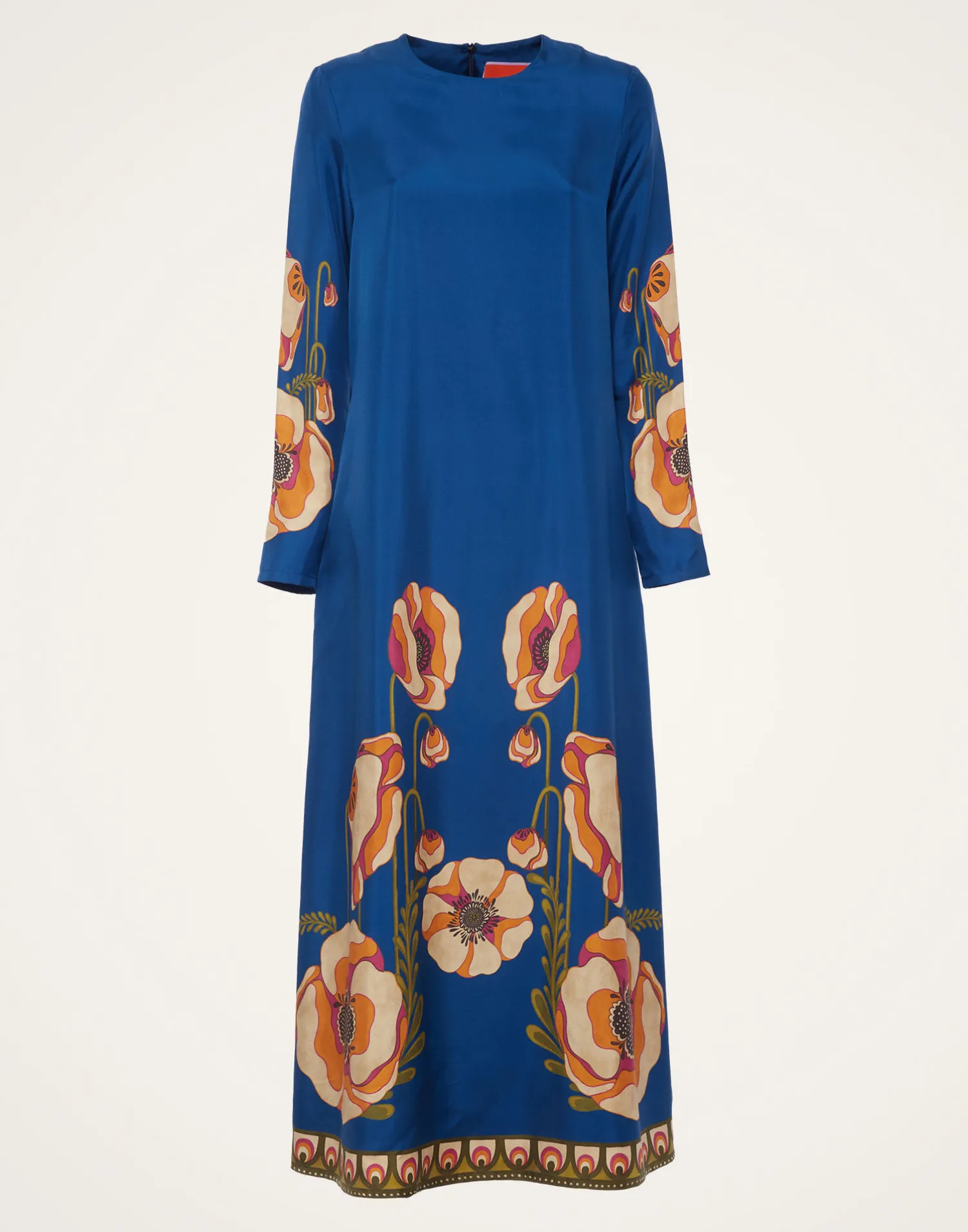 La DoubleJ Vestiti<Long Sleeve Swing DressPoppies Blue Placée in Twill Silk