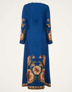 La DoubleJ Vestiti<Long Sleeve Swing DressPoppies Blue Placée in Twill Silk