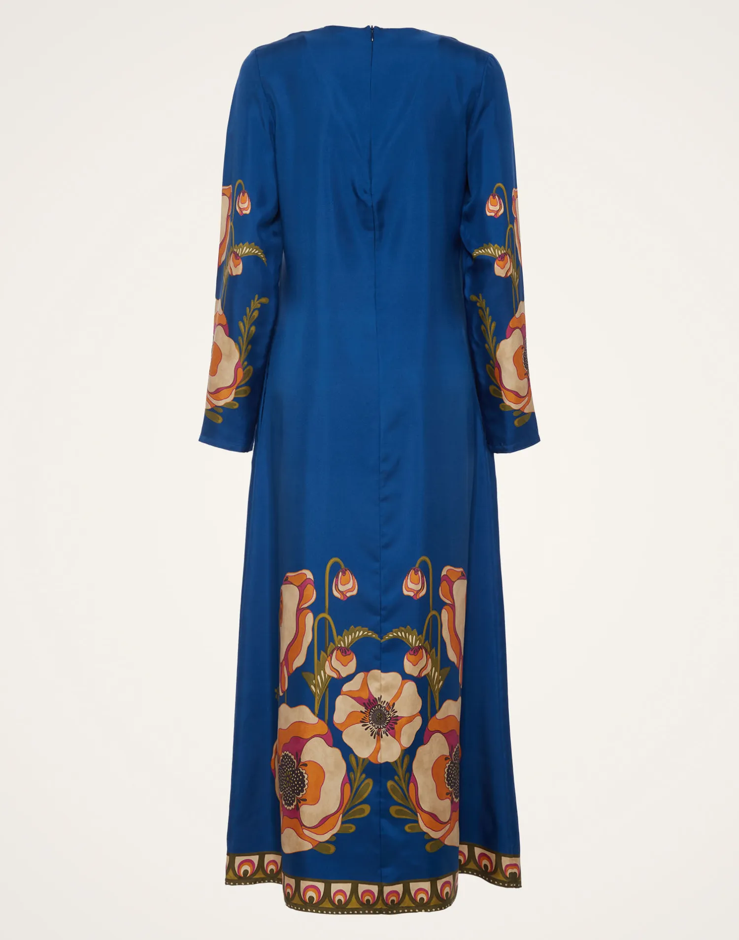 La DoubleJ Vestiti<Long Sleeve Swing DressPoppies Blue Placée in Twill Silk
