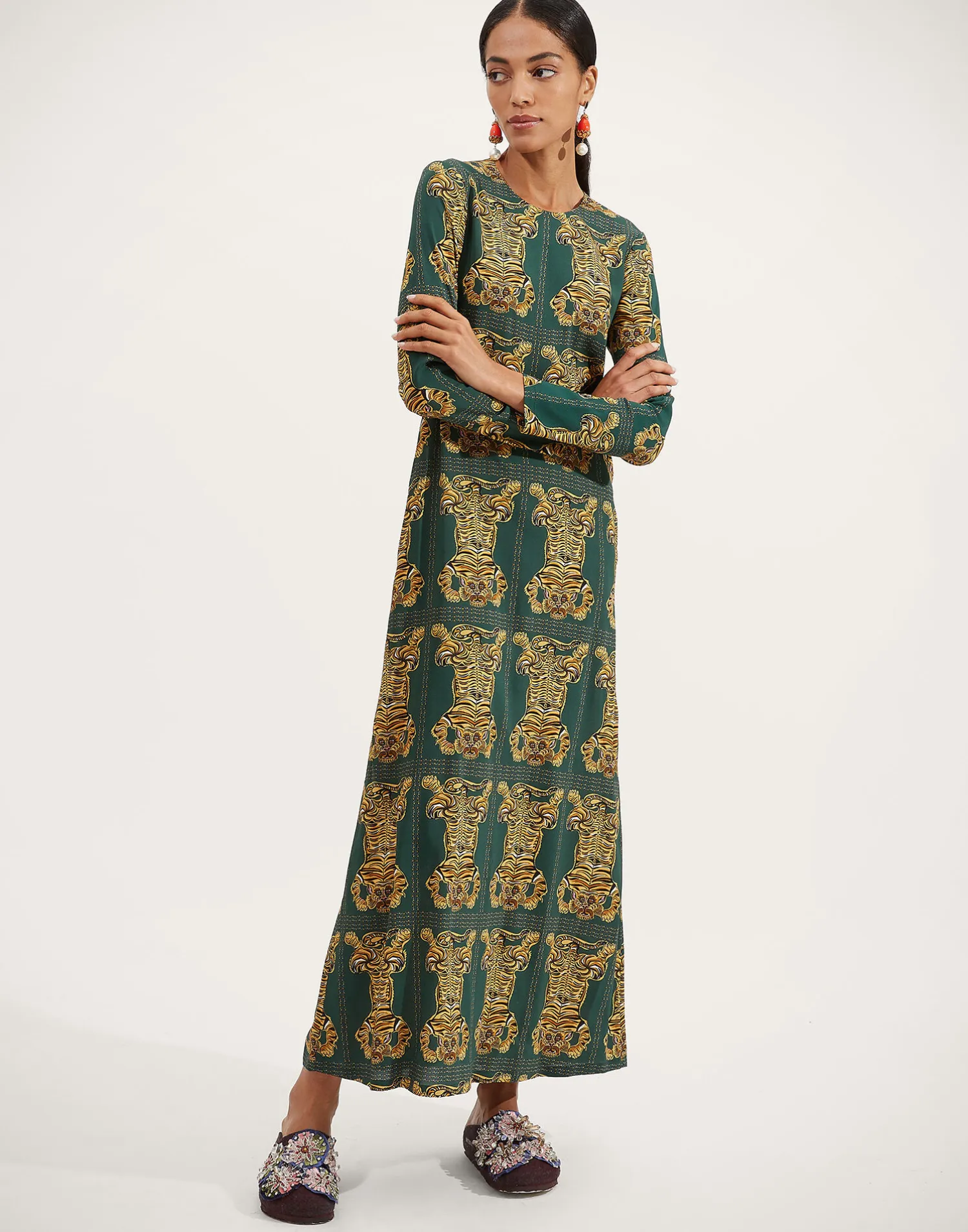 La DoubleJ Vestiti<Long Sleeve Swing DressTiger Tiles in Sablé