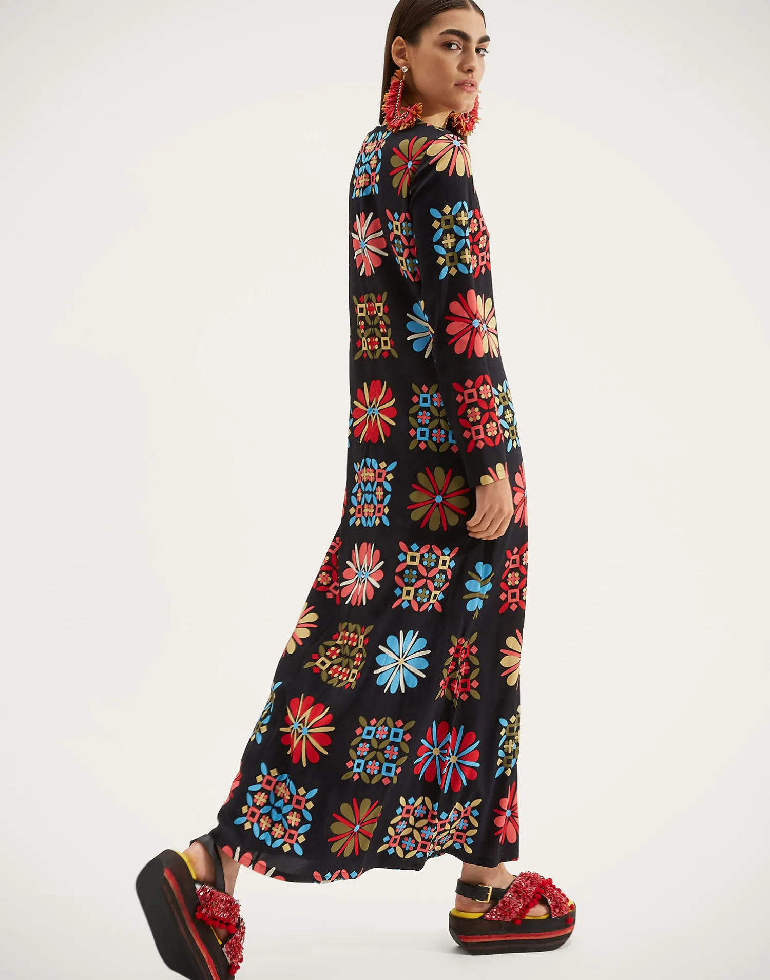 La DoubleJ Vestiti<Long Sleeve Swing DressVetrata Grande in Sable