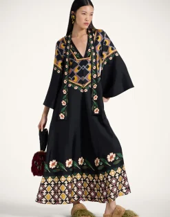 La DoubleJ Vestiti<Magnifico DressDazed Plac&eacute;e Black in Silk Twill