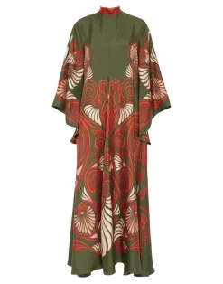 La DoubleJ Vestiti<Magnifico DressKerylos Placée Dark Green in Silk Twill