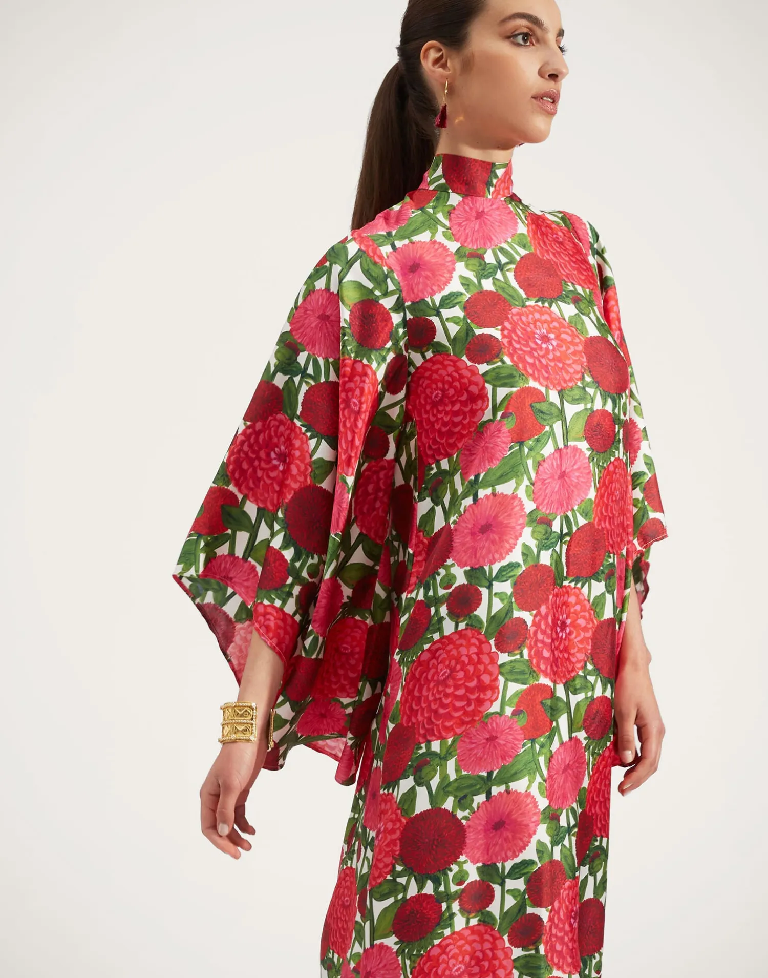 La DoubleJ Party Dressing<Magnifico DressPink Dahlias in Twill Silk
