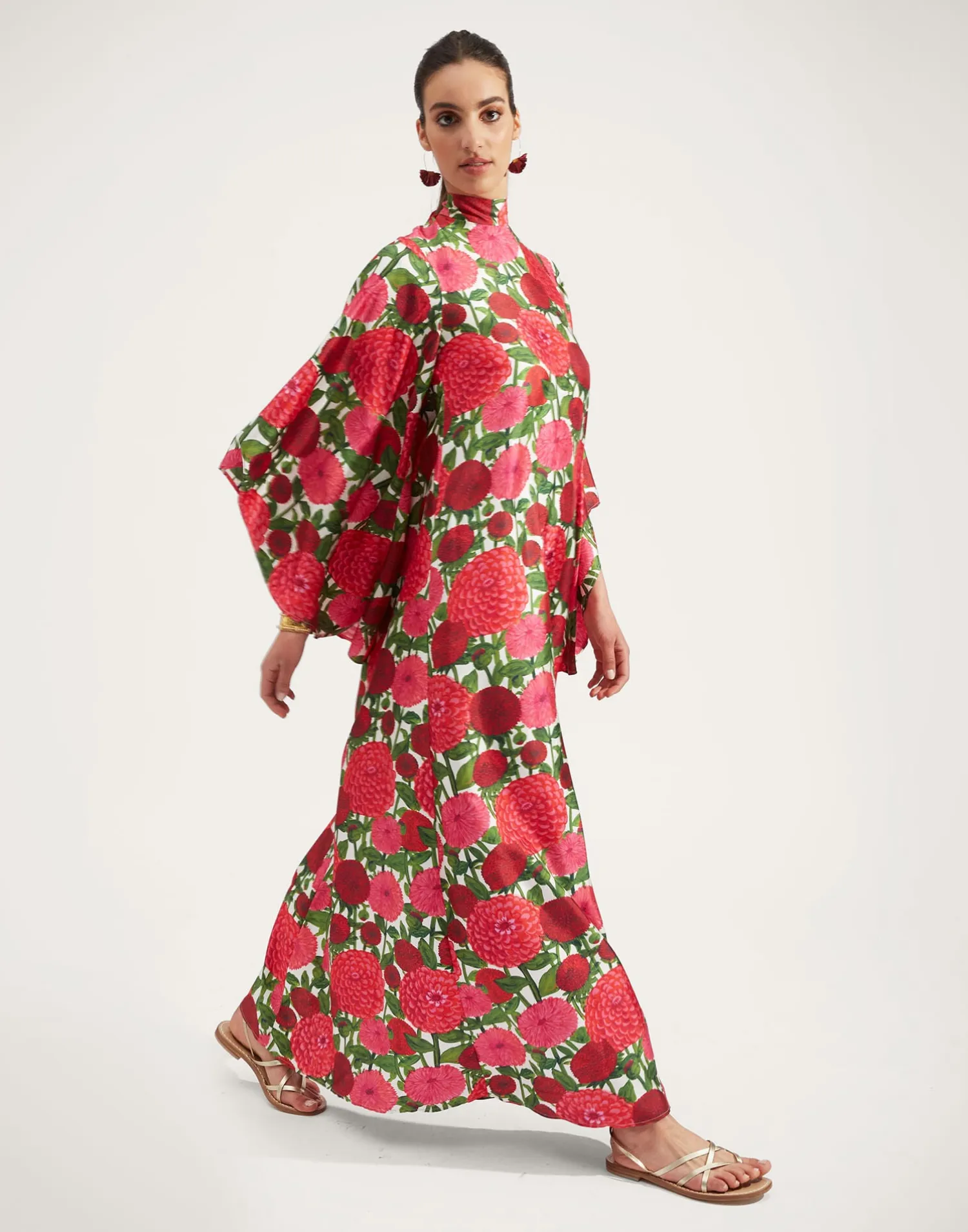 La DoubleJ Party Dressing<Magnifico DressPink Dahlias in Twill Silk