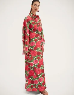 La DoubleJ Party Dressing<Magnifico DressPink Dahlias in Twill Silk