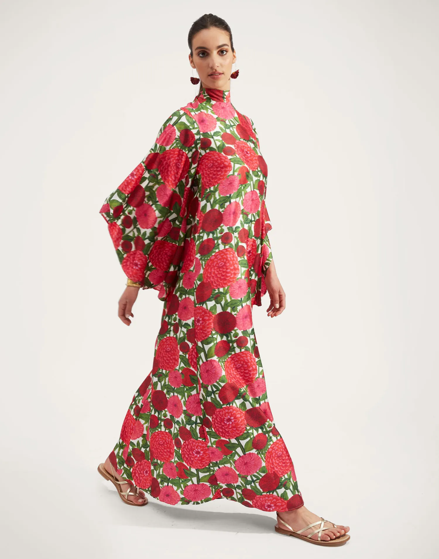 La DoubleJ Vestiti<Magnifico DressPink Dahlias in Twill Silk