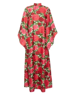 La DoubleJ Vestiti<Magnifico DressPink Dahlias in Twill Silk
