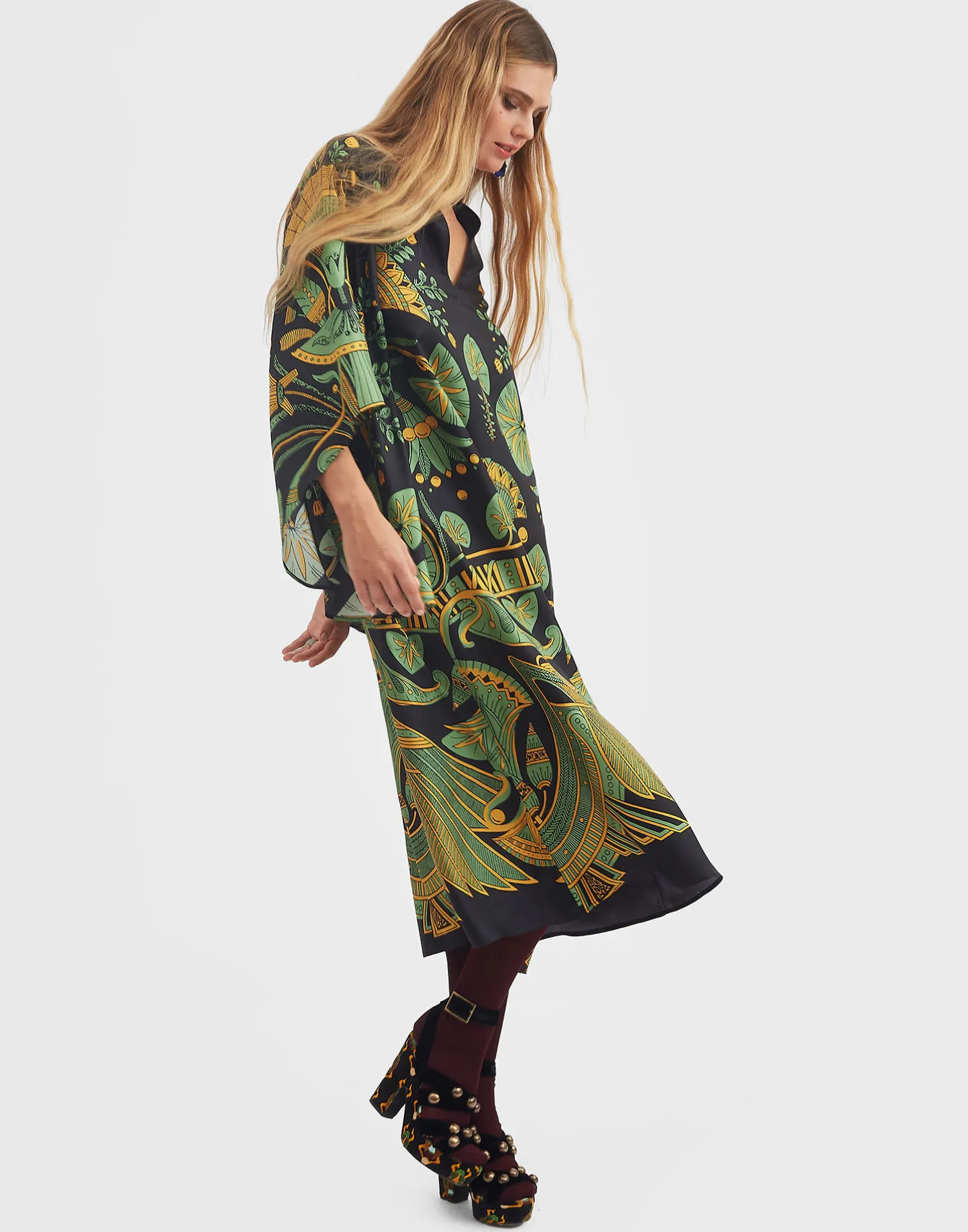 La DoubleJ Vestiti<Magnifico Midi DressThe Nile Placée Black in Silk Twill