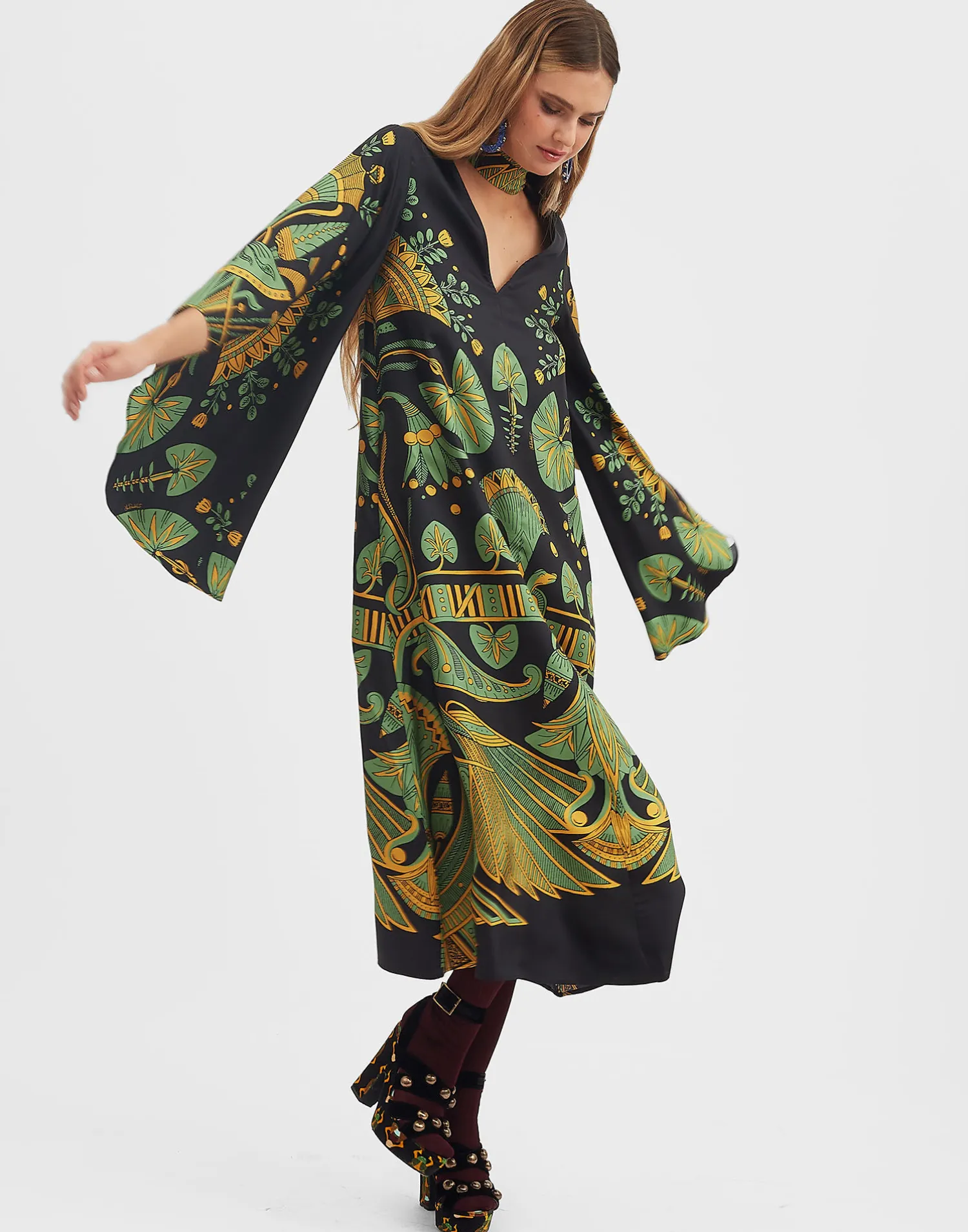 La DoubleJ Vestiti<Magnifico Midi DressThe Nile Placée Black in Silk Twill